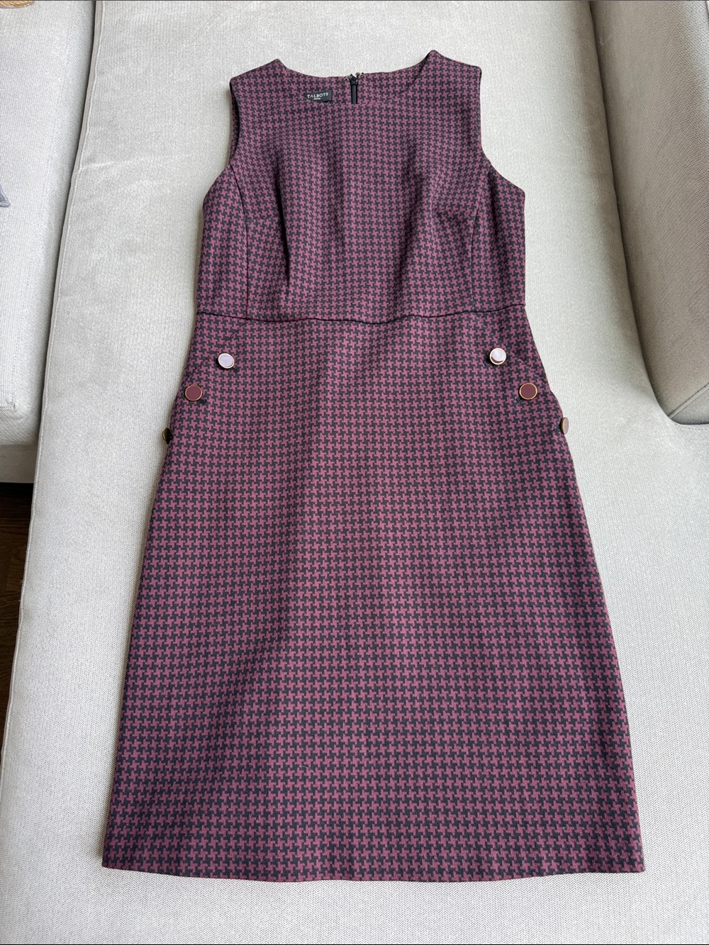 Talbots Sleeveless Houndstooth Sheath Dress in Plum 2 Petite